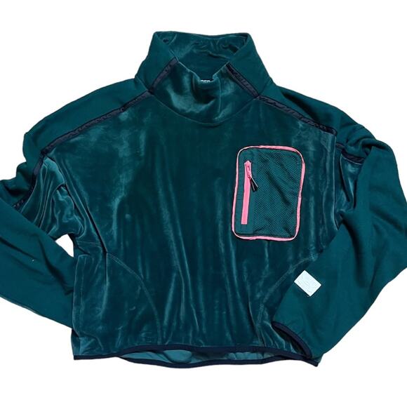 UNDER ARMOUR Journey Fleece Pullover Women’s Size Small Green Velour Cropped - Picture 1 of 10